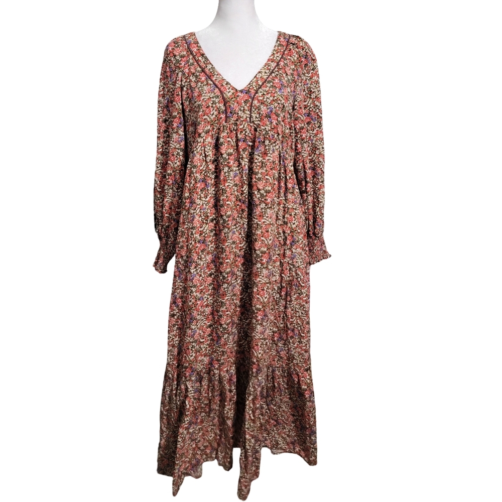 In Loom Size Medium Fall Boho Floral Maxi Dress in Autumn Colors Whimsical